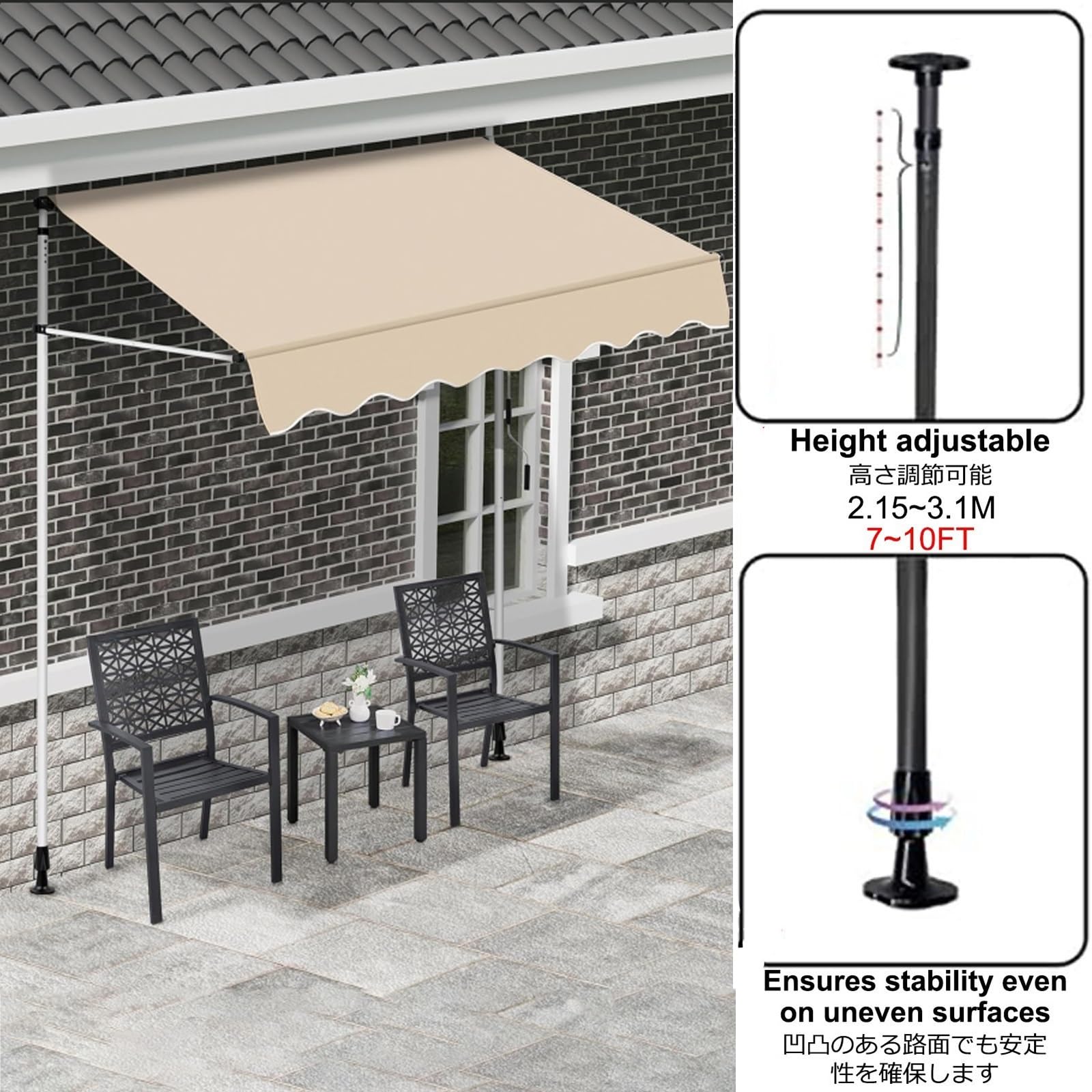 Ausziehbare Markise für Terrasse, manueller Sonnenschutz mit Kurbel, wasserabweisendes Polyester für Balkon, Hinterhof, 4 m Garten