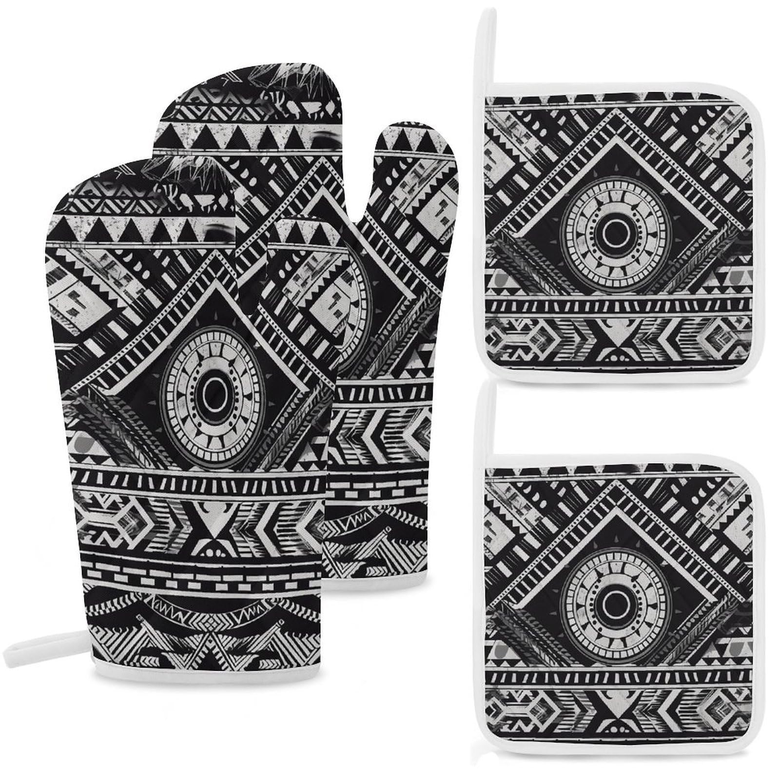 Gants de cuisine coton noir et blanc maniques four lot de 4 pièces