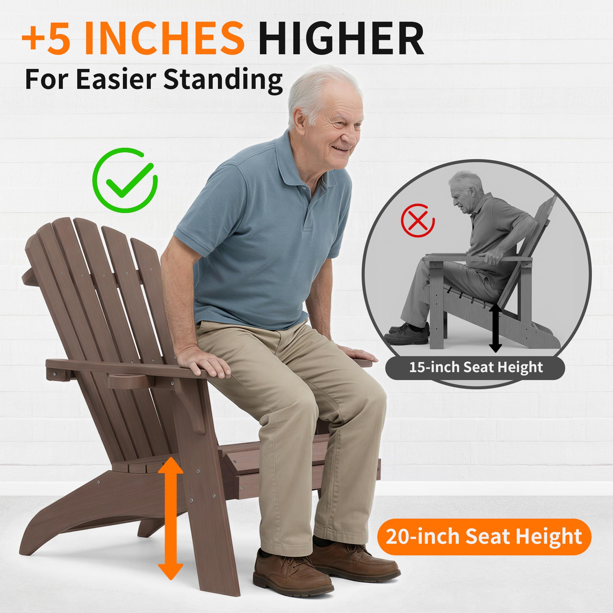 Psilvam Adirondack - Silla de gran tamaño para hoguera de madera de polietileno con soporte para tazas, sillas de patio de apoyo de 350 libras para jardín, asientos al aire libre resistentes a la