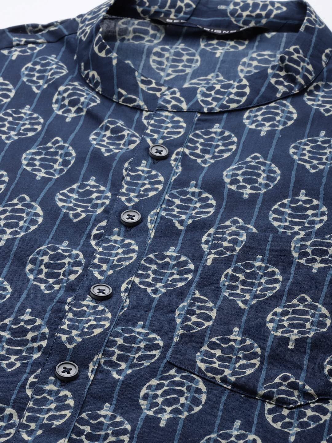 See Designs Men Blue & Beige Printed Straight Kurta With Pyjama - Sdkt98701M (M)