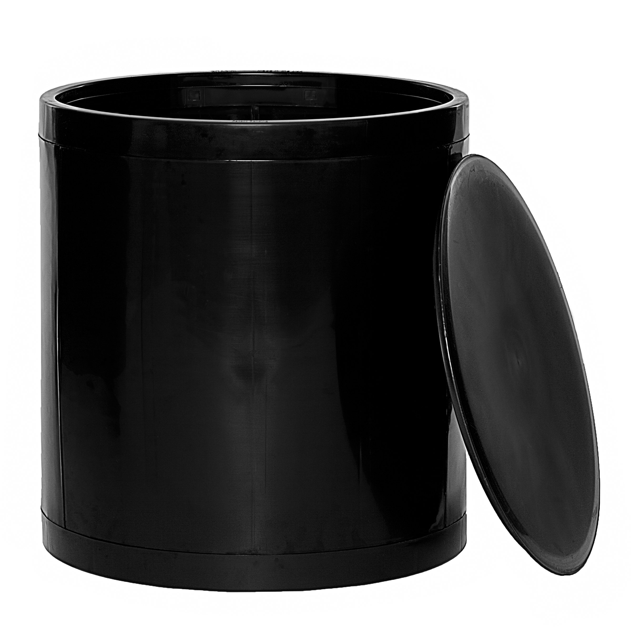 Black Ottoman Storage Stool - round with removeable lid for hidden storage