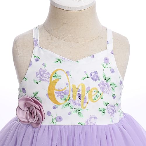 Miniatura 4 de Vestido bohemio con tutú de tul floral para bebés y niñas primer segundo cumpleaños fiesta de tartas vestido de verano con diadema de flores