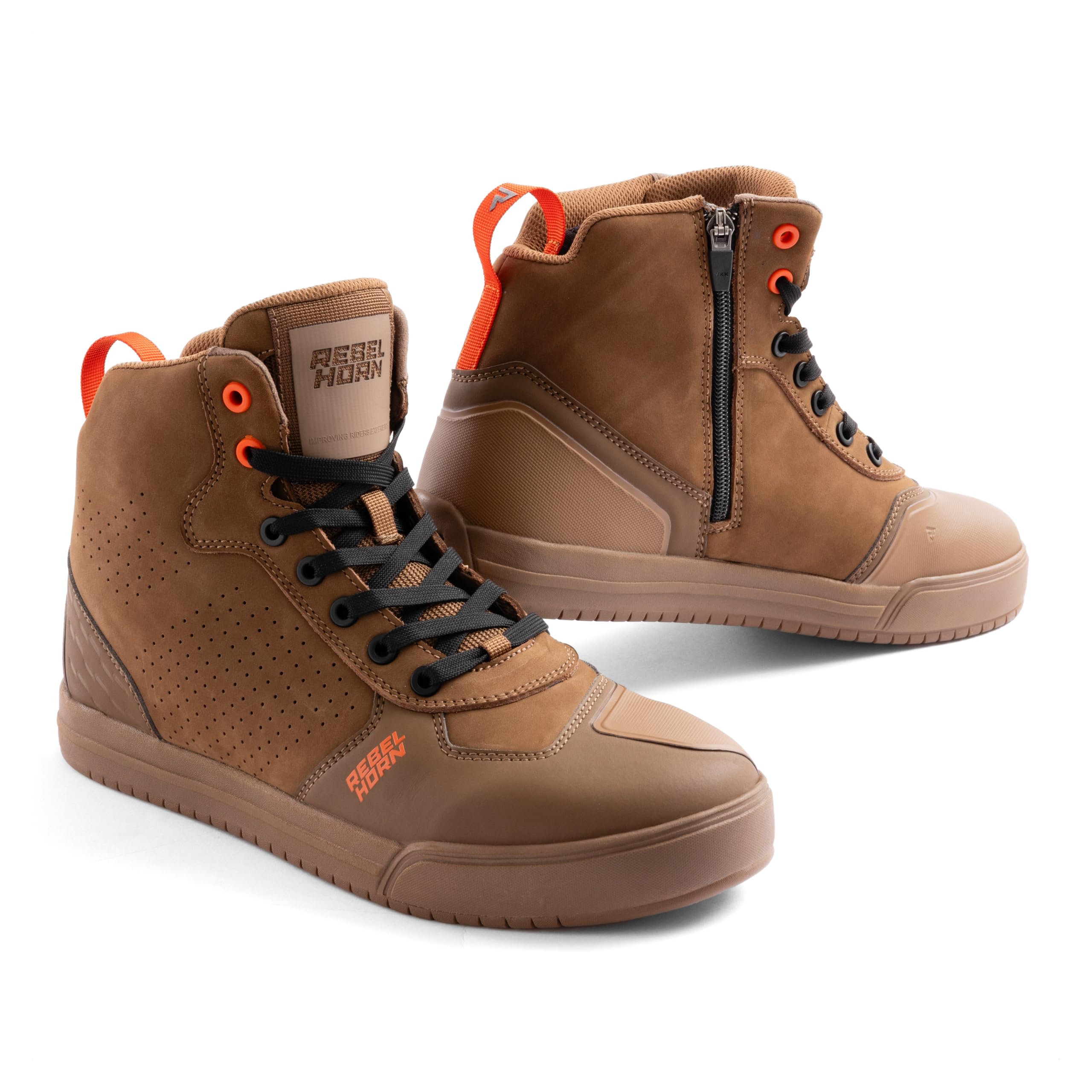 REBELHORN Spike Botas de Moto Hombre y Mujer | Cuero Perforado | Protección de Tobillos, Dedos y Talones | Cremallera Larga | Tallas hasta 48