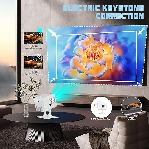 Miniatura 4 de Mini proyector con WiFi y Bluetooth, proyector de pared soporte ajustable de 360 y enfoque eléctrico y Keystone automático Actualización 2025