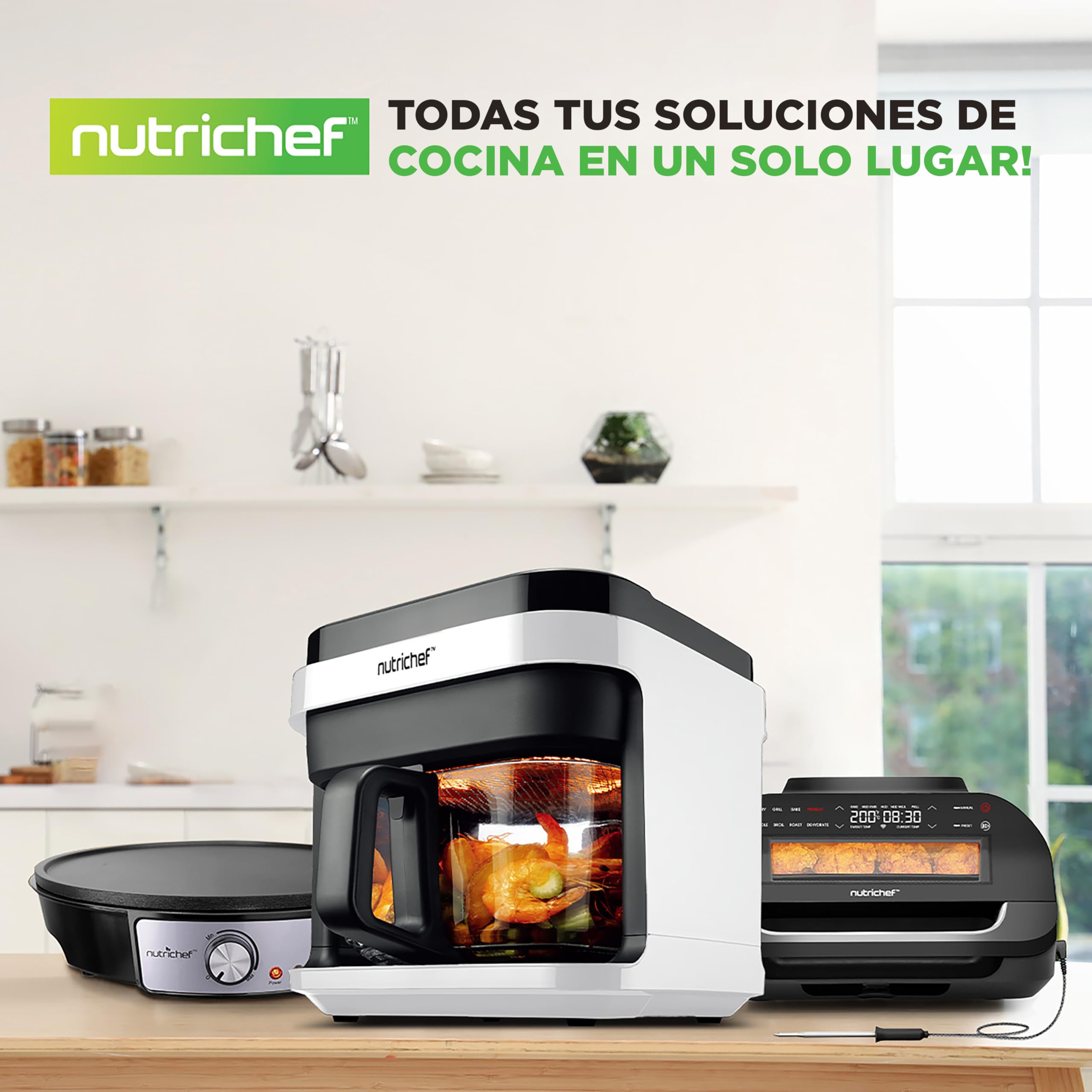Nutrichef Freidora de Aire, 5.5L, 8 Modos de Coccion Preestablecidos, Recipiente Transparente, Control Preciso de Temperatura y Tiempo