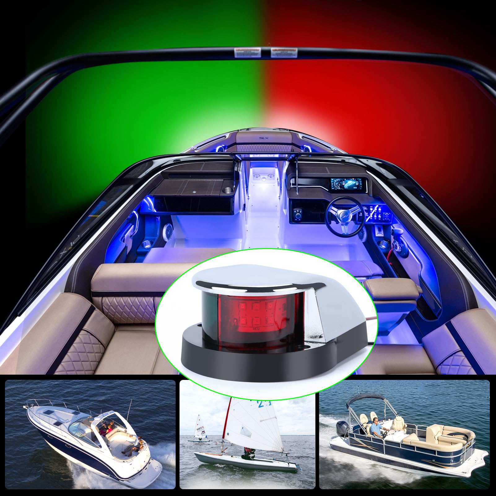 Luces De Navegación Para Barco 2 Piezas - LED Rojo Y Verde, 12V/24V, 5W, Material ABS Y PC Resistentes