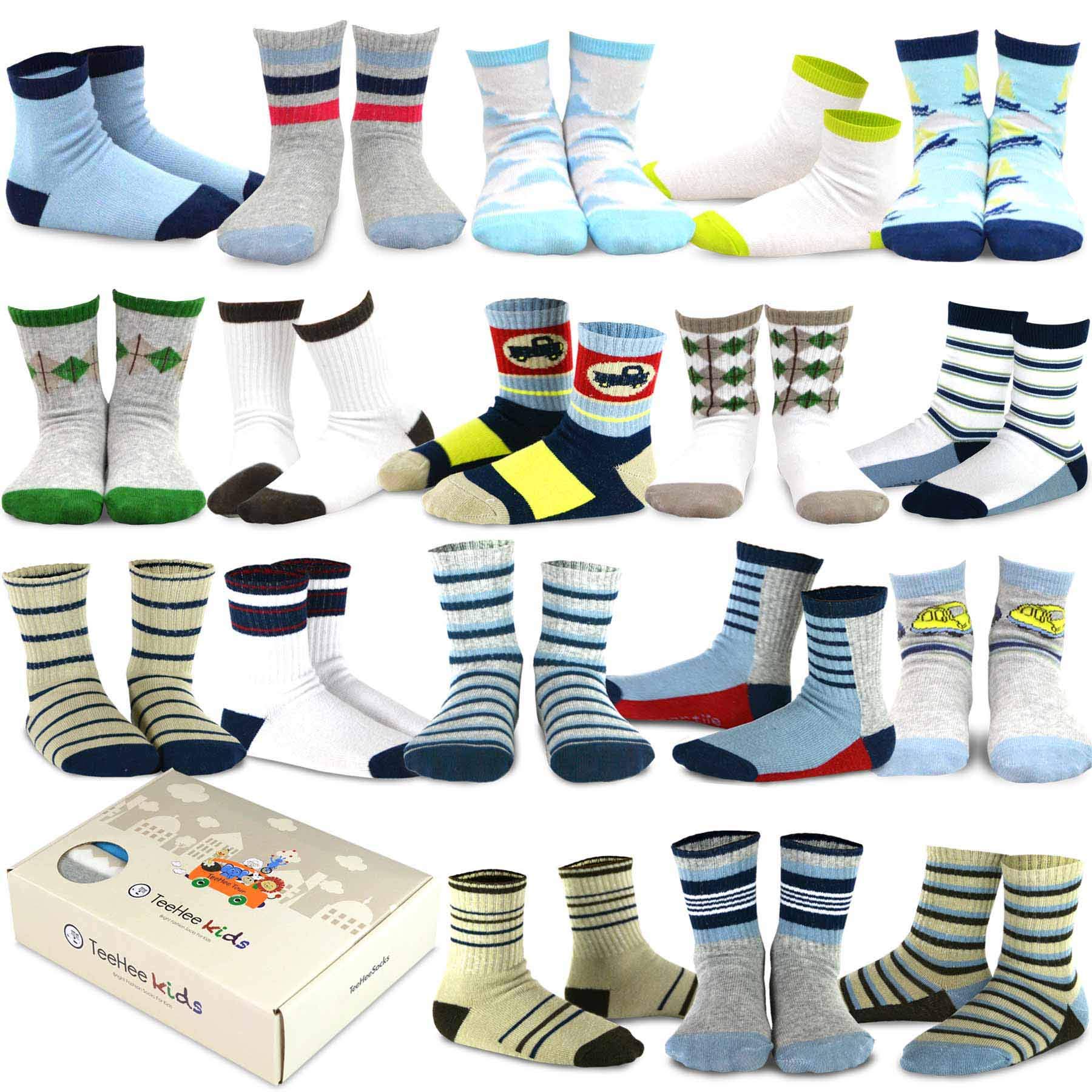 TeeHee SocksTeeHee Little Boys and Toddler Casual Sports Novelty Cotton Crew Socks 18 Pair Pack Gift Box
