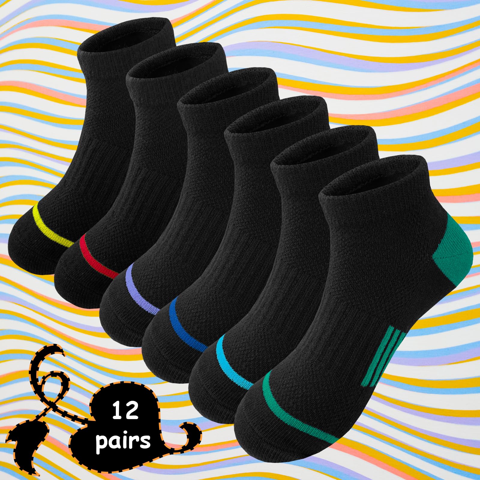 Bemeol Calcetines deportivos para niños, 12 pares, calcetines deportivos de corte bajo para niños pequeños y grandes