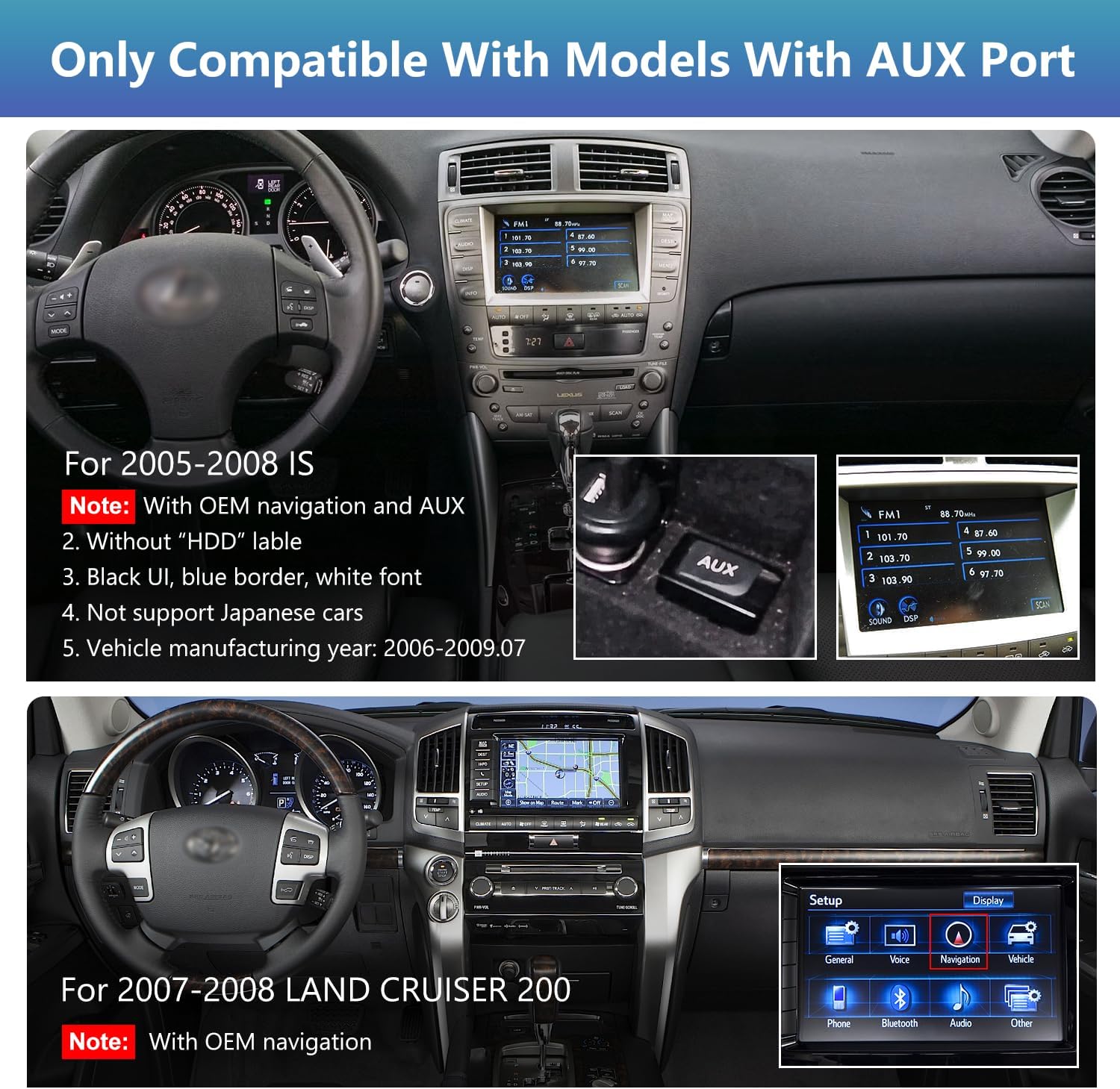 for Lexus is 2005 2006 2007 2008 Wireless CarPlay Android Auto Linux Interface Box Fit for Original Car Radio Upgrade GPS Navigation