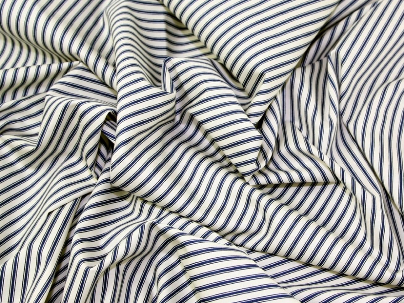 Minerva Ticking Stripe Print Cotton Poplin Fabric Navy Blue - per metre