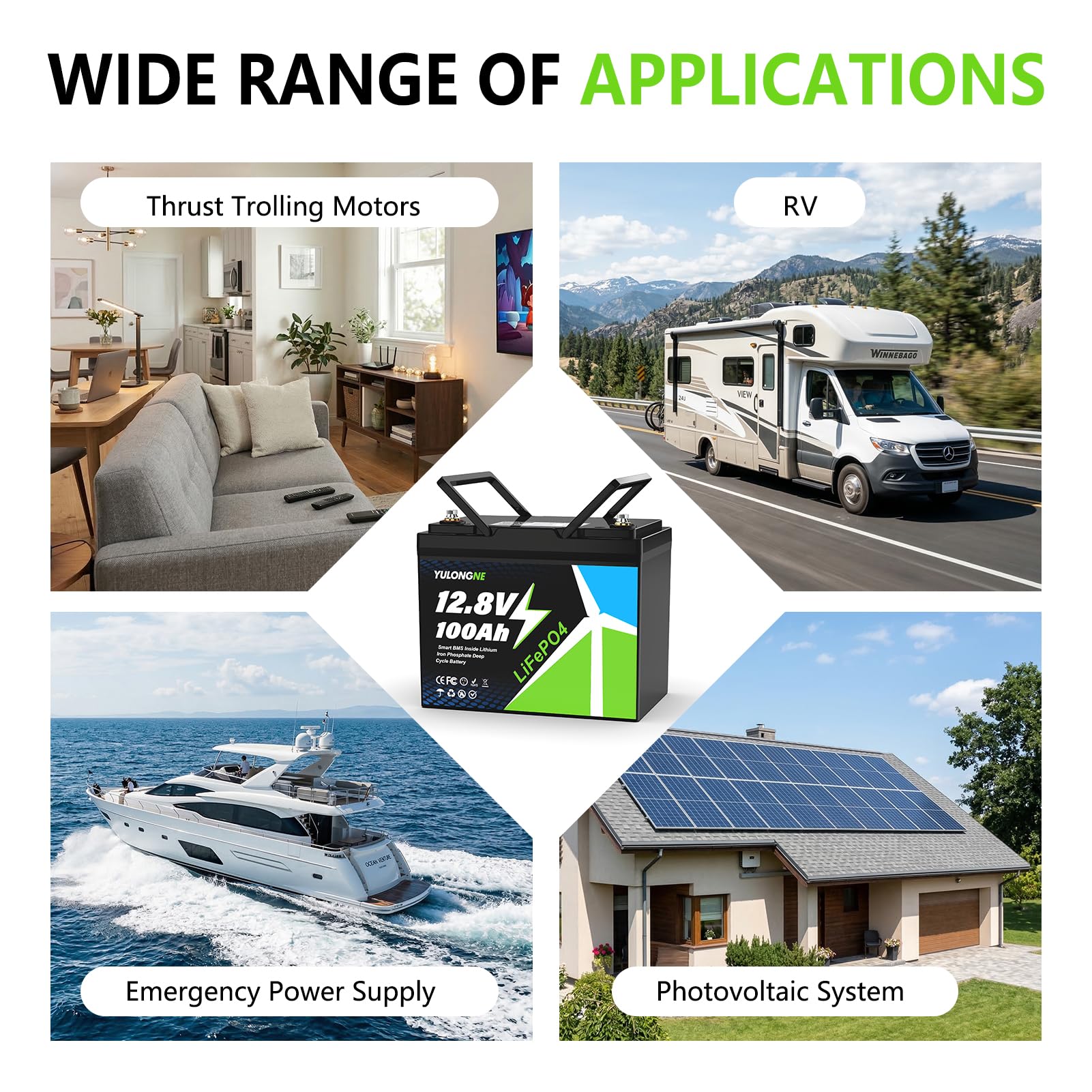 Batería de litio LiFePO4 de 12 V y 100 Ah con BMS de 100 A, protección contra bajas temperaturas y un máximo de 15 000 ciclos; batería de 1280 Wh, caravanas, embarcaciones y sistemas solares