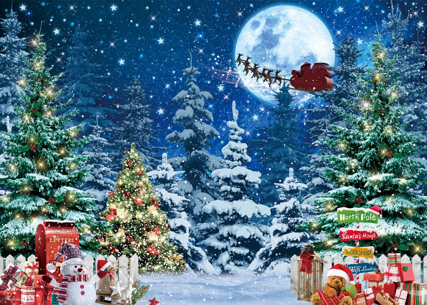 ファブリック 4x5フィート クリスマス背景幕 ツリー 冬 吊り下げ Amazon | 8x6フィート クリスマス背景 クリスマスウィンドウ 森