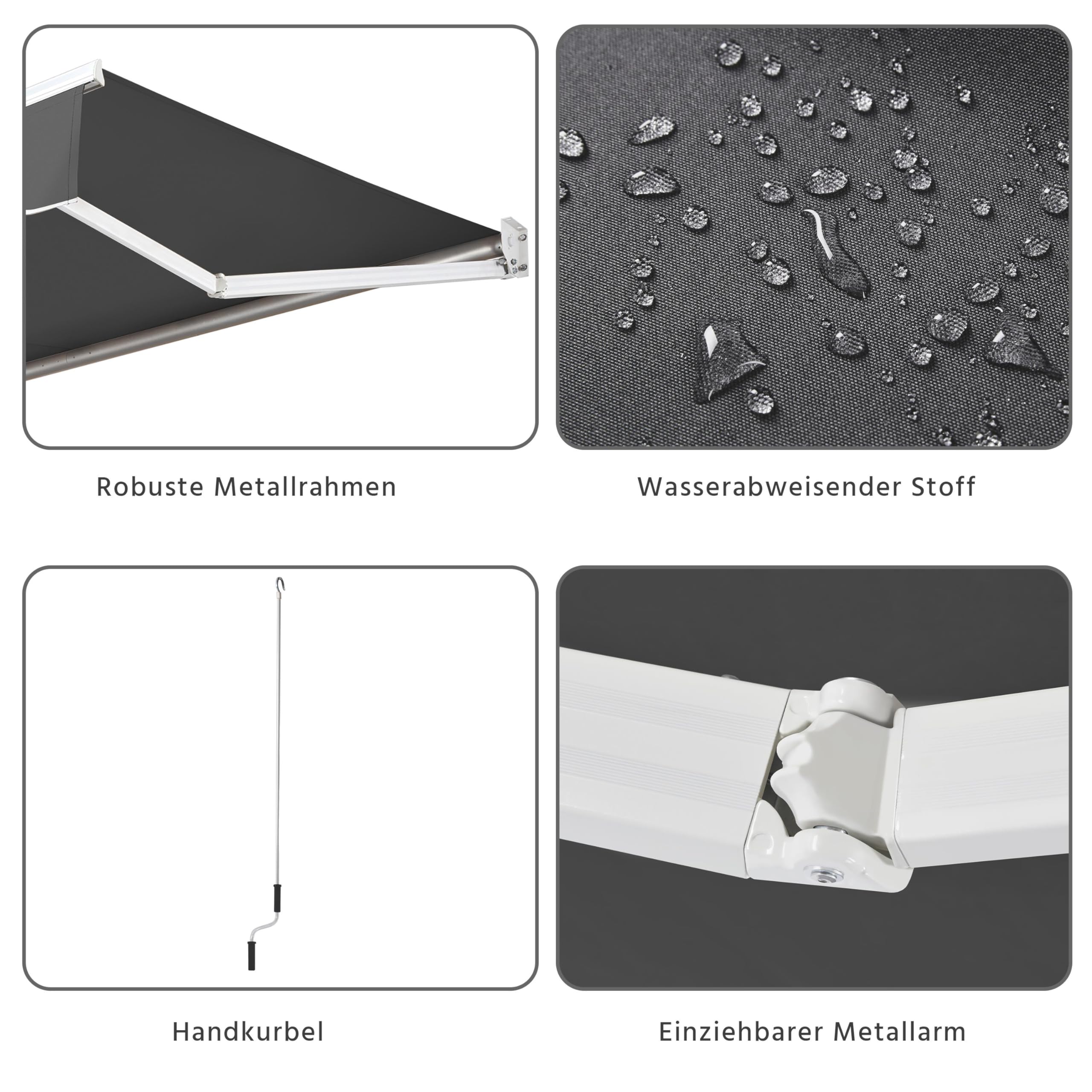 Yaheetech Einziehbare Markise, Gelenkarmmarkise mit Handkurbel 300x250 cm, Sonnenmarkise Winkel Längeinstellung(5-35°), inkl. Wandhalterung Dunkelgrau