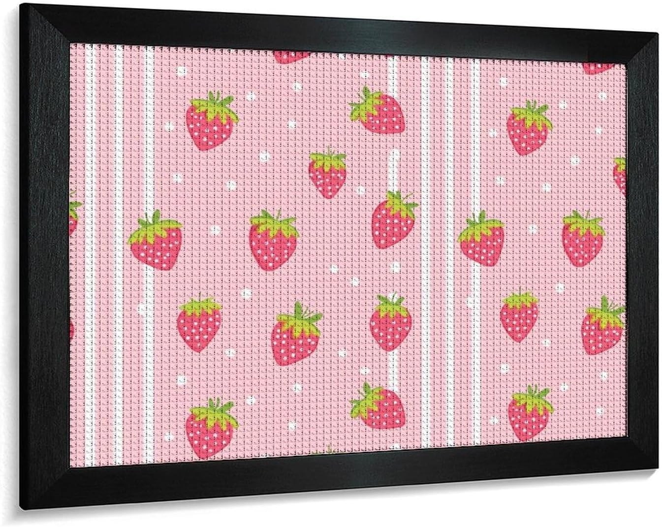 Strawberry Stripe Dots Printed Diamond 5D Painting Kits DIY Full Drill Crafts for Home Wall Decor 16x20 Inch Blackwood 50 * 40cm