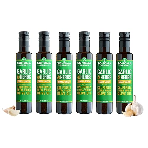Sonoma Gourmet: Aceite de oliva con sabor a ajo y hierbas | Aceite de oliva virgen extra 100% California | 8.5 onzas líquidas (paquete de 6)