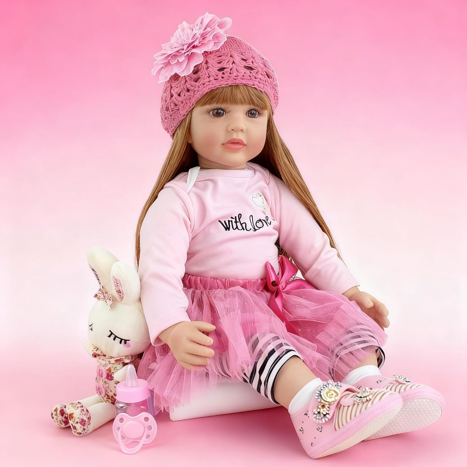 iCradle 24inch 60cm Soft Silicone Reborn Baby Doll Toy for Girl Long Hair Princess Toddler Babies Lifelike Alive Bebe Bonecas Kid Birthday Gift