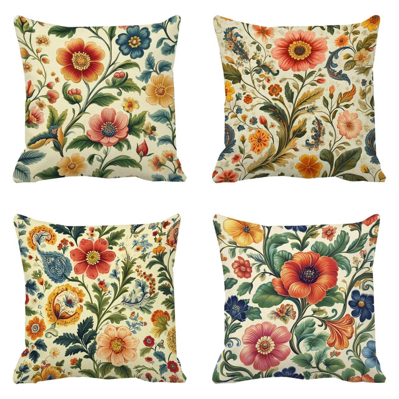 Juego de 4 Fundas Cojines Rural Flores (15) 45 x 45 cm Fundas Cojines, Decoración Moderna Cojin Exterior, para Sofá salón Coche Cama Sillas Decoración, Cuadrado Terciopelo Sofá Cojín Exterior m-485