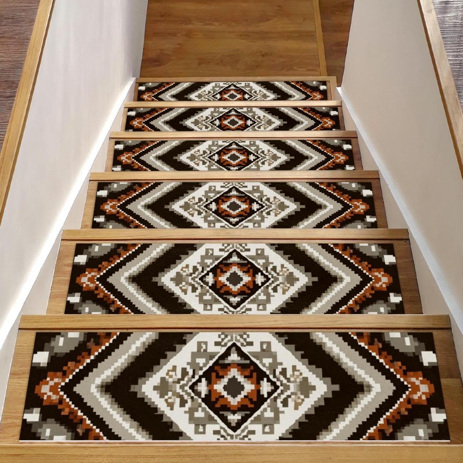 Tapis d'escalier ethniques haut de gamme antidérapants pour marches en bois