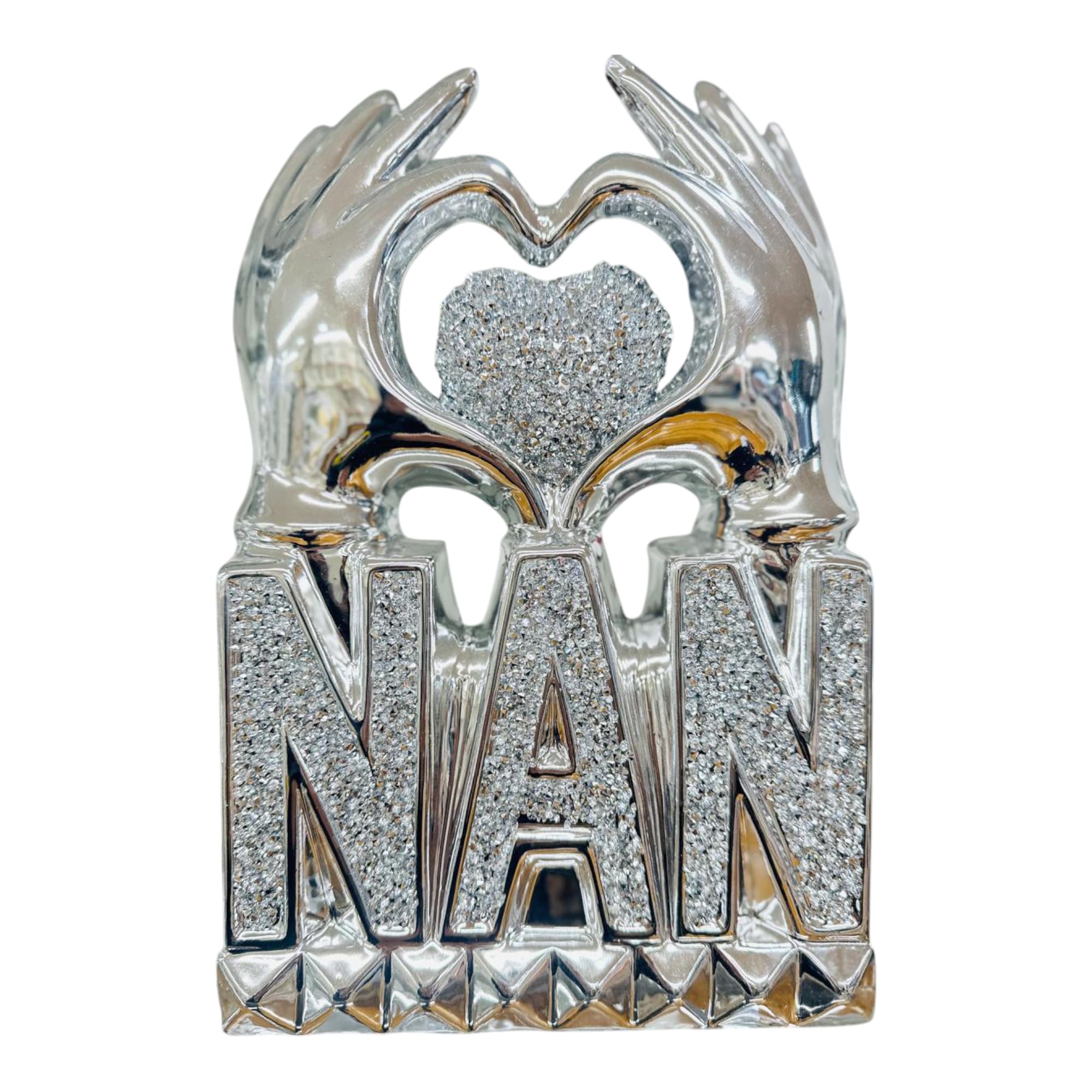 Shabjy Silver Sparkle Crushed Diamond Nan Ornament – 30X20cm Sparkly Decorative Word Sculpture | Elegant Glitter Display For Grandmothers Glam Shelf Décor Gift