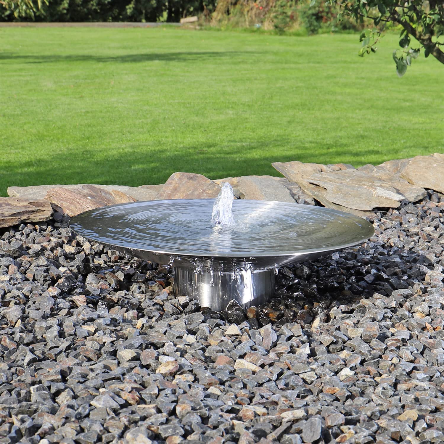 CLGarden Edelstahl Springbrunnen Wasserschale EWS60 Garten Brunnen Set 60cm mit LED Beleuchtung