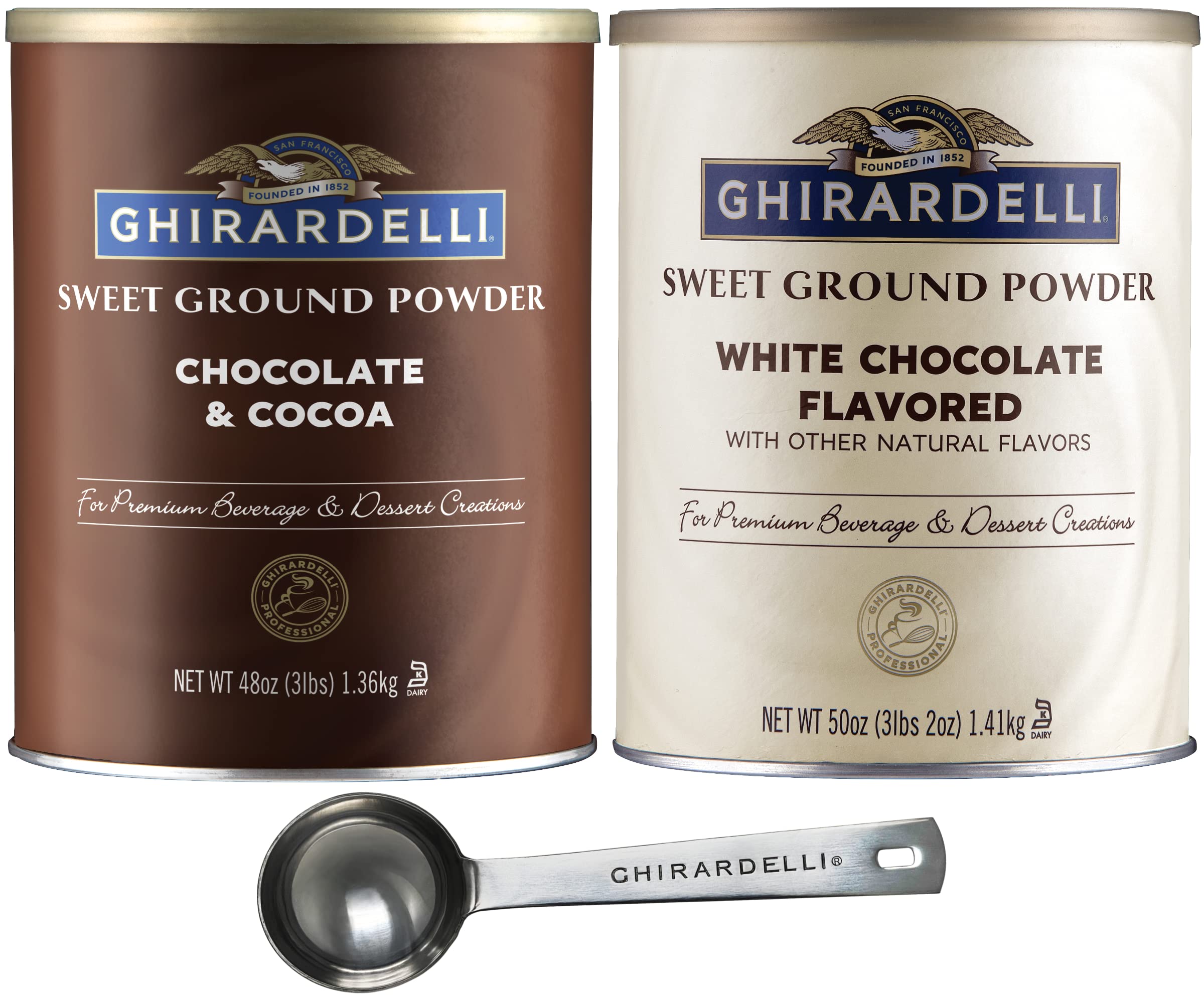Chocolate Company - Sweet Ground & Cocoa Gourmet Powder 3 lbs & Sweet Ground White Gourmet Flavored Powder 3.12 lb with Stamped Barista Spoon