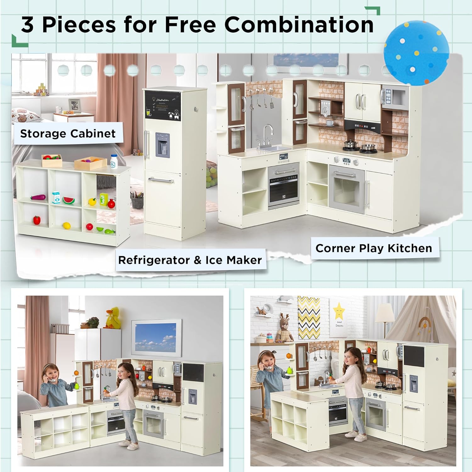 Sale Amazon Childrens Play Kitchen Shop Amazon BRINJOY 3 Piece Kids Kitchen Playset Walk In Wooden Play Kitchen Set For Toddlers Modular Pretend Play Kitchen W Light Sound Large Corner Kitchen Cooking