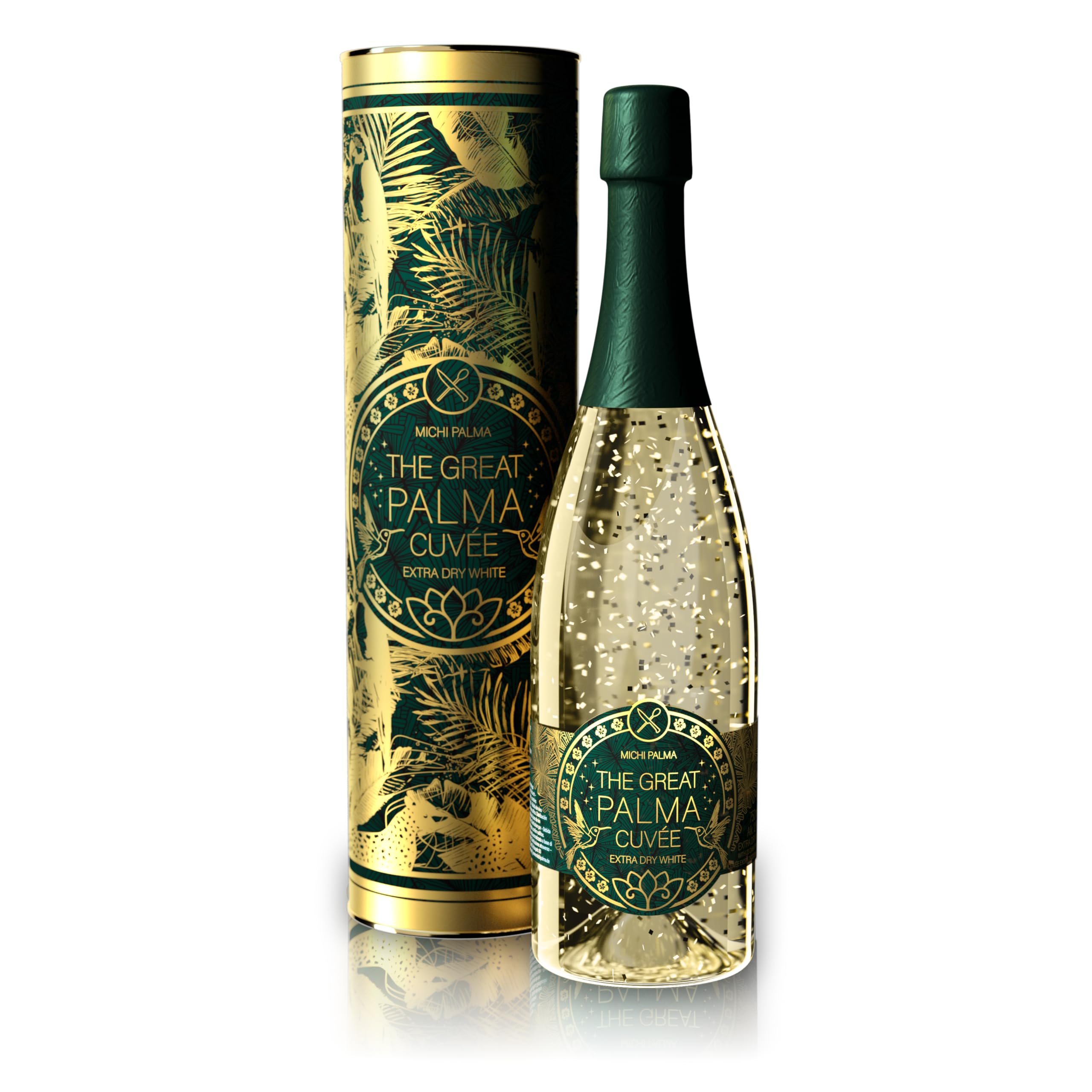 Michi Palma | The Great Palma Cuvée Extra Dry White (1 x 0.75 l) | Mit 23 Karat reinem Blattgold und edler Geschenkverpackung | Goldene Geschenkidee