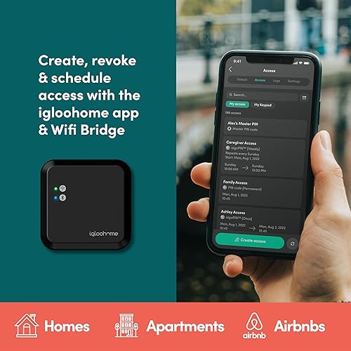 Miniatura 3 de igloohome Smart Deadbolt Go (DBX2 Matte Black) y paquete de puente WiFi controla tus bloqueos de forma remota con la aplicación móvil (iOSAndroid) y