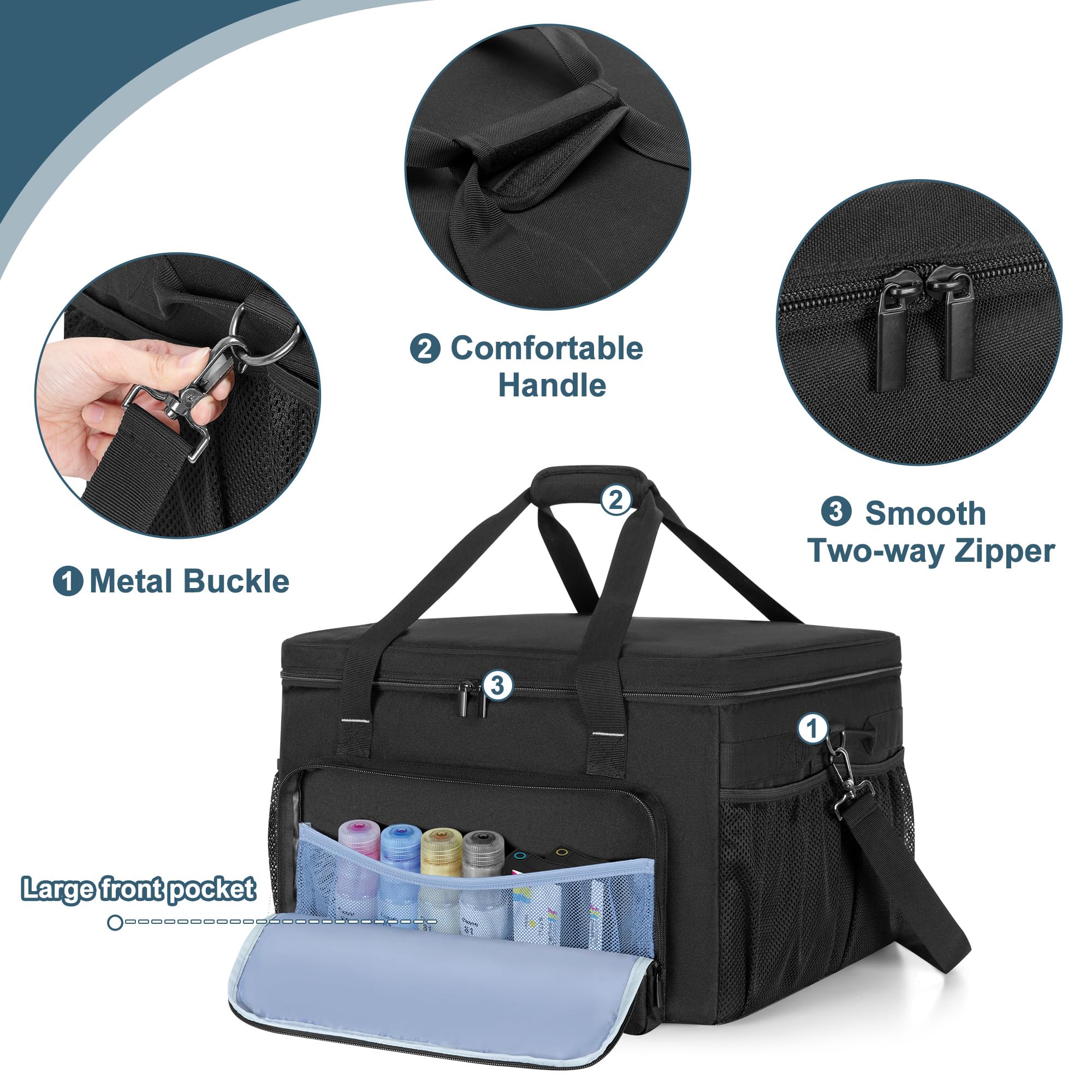 Yarwo Custodia Trasporto per Stampante Compatibile con HP OfficeJet Pro/DeskJet/Smart-Tank/Epson EcoTank, Borsa Rimboccata con Base Rigida & Divisori per Inchiostro, Carta & Articoli da Ufficio