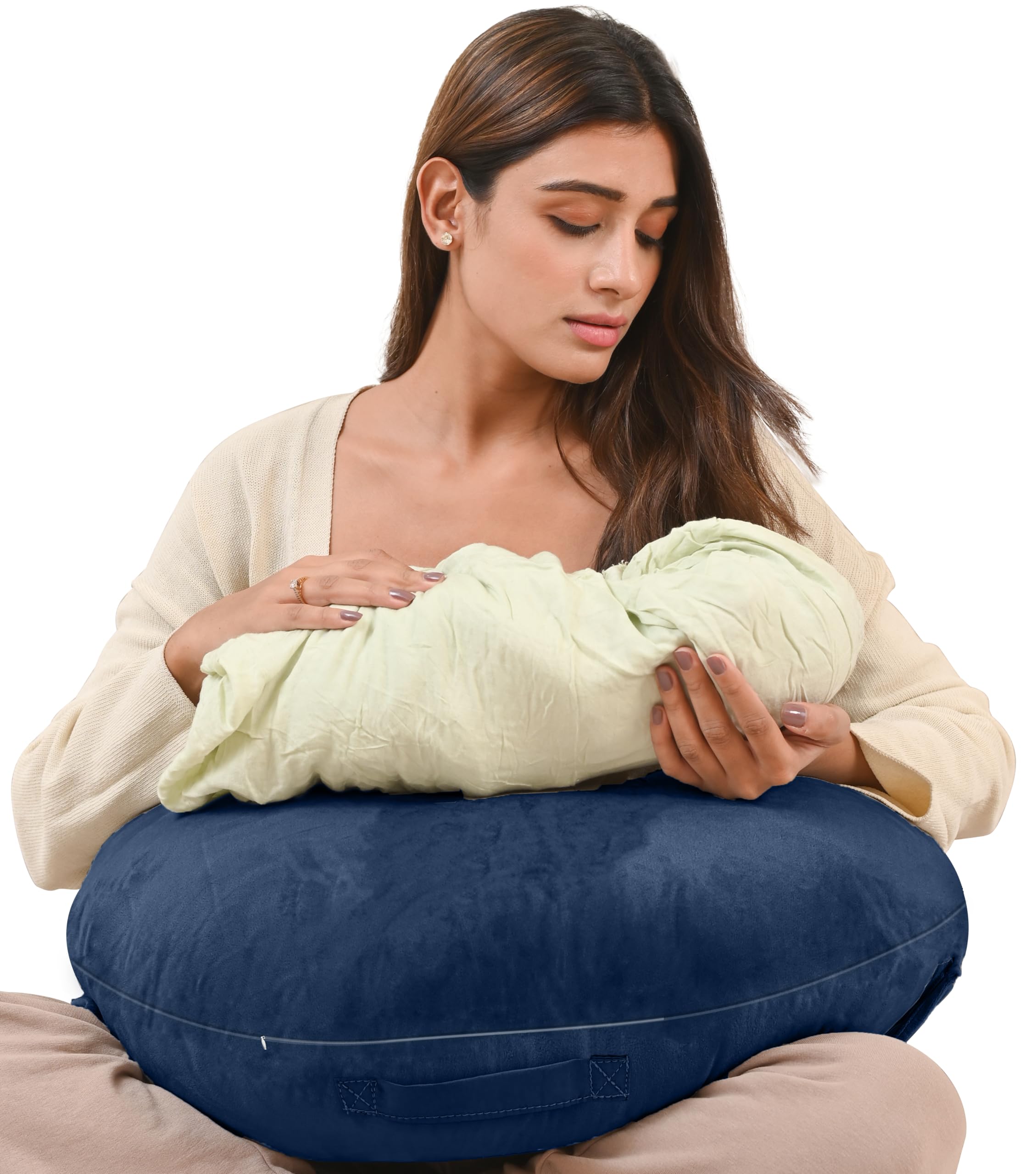 Cherilo Feeding Pillow for New Born Baby, Nursing Pillow for Breastfeeding, Adjustable Waist Strap | Premium Velvet Fabric, Navy Blue