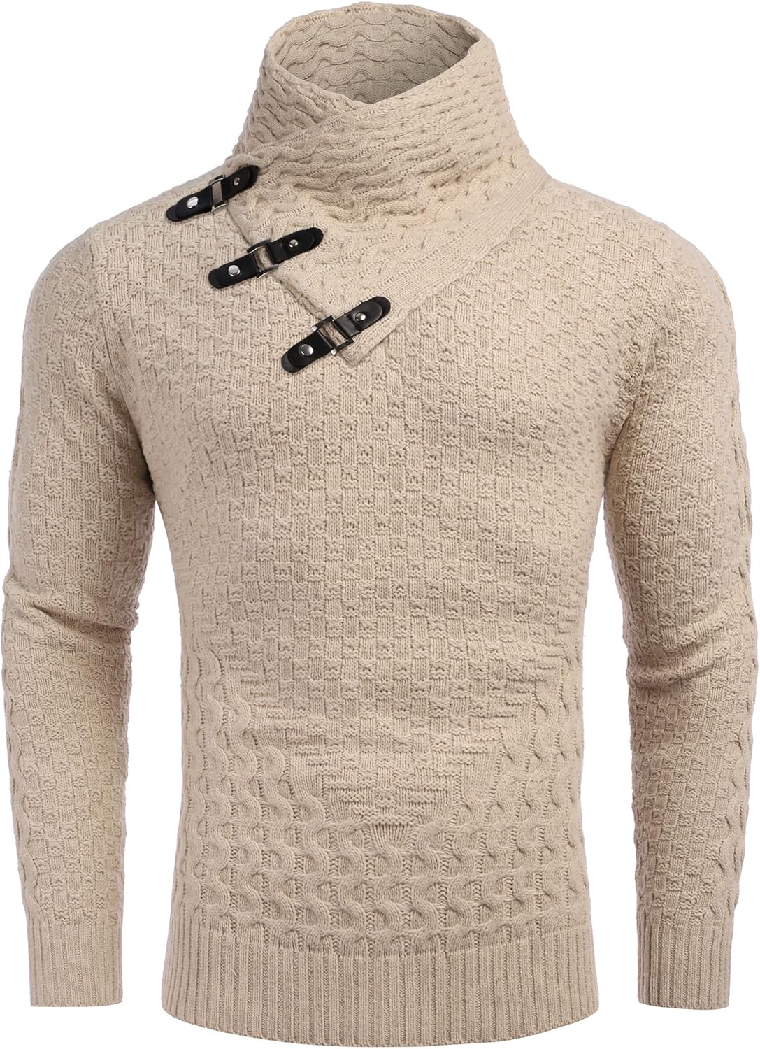 COOFANDY Men's Knitted Turtleneck Sweater Long Sleeve Slim Fit Designer Shawl Collar Pullover