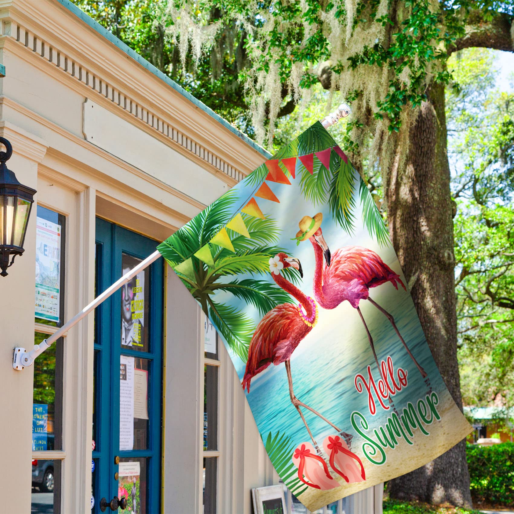 Morigins Gartenflagge 'Hello Summer' Mit Pinkem Flamingo – Doppelseitig, 71,1x101,6 Cm, Wetterfest