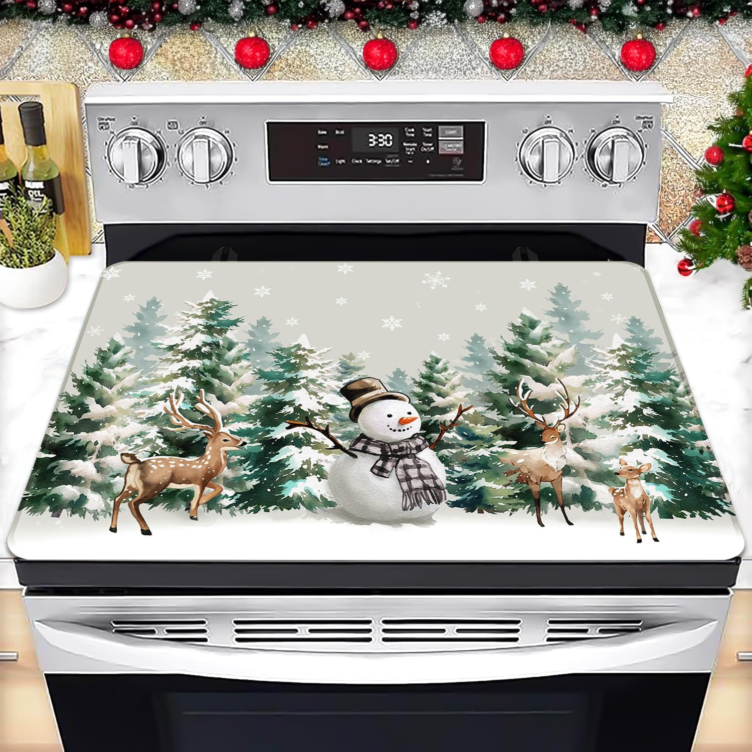 Christmas Stove Top Cover for Electric Stove 28 "x 20 ", Xmas Snowman Heat Resistant Glass Top Stove Cover Protector, Glass Cooktop Covers, Kitchen Flat Electric Stove Top Covers