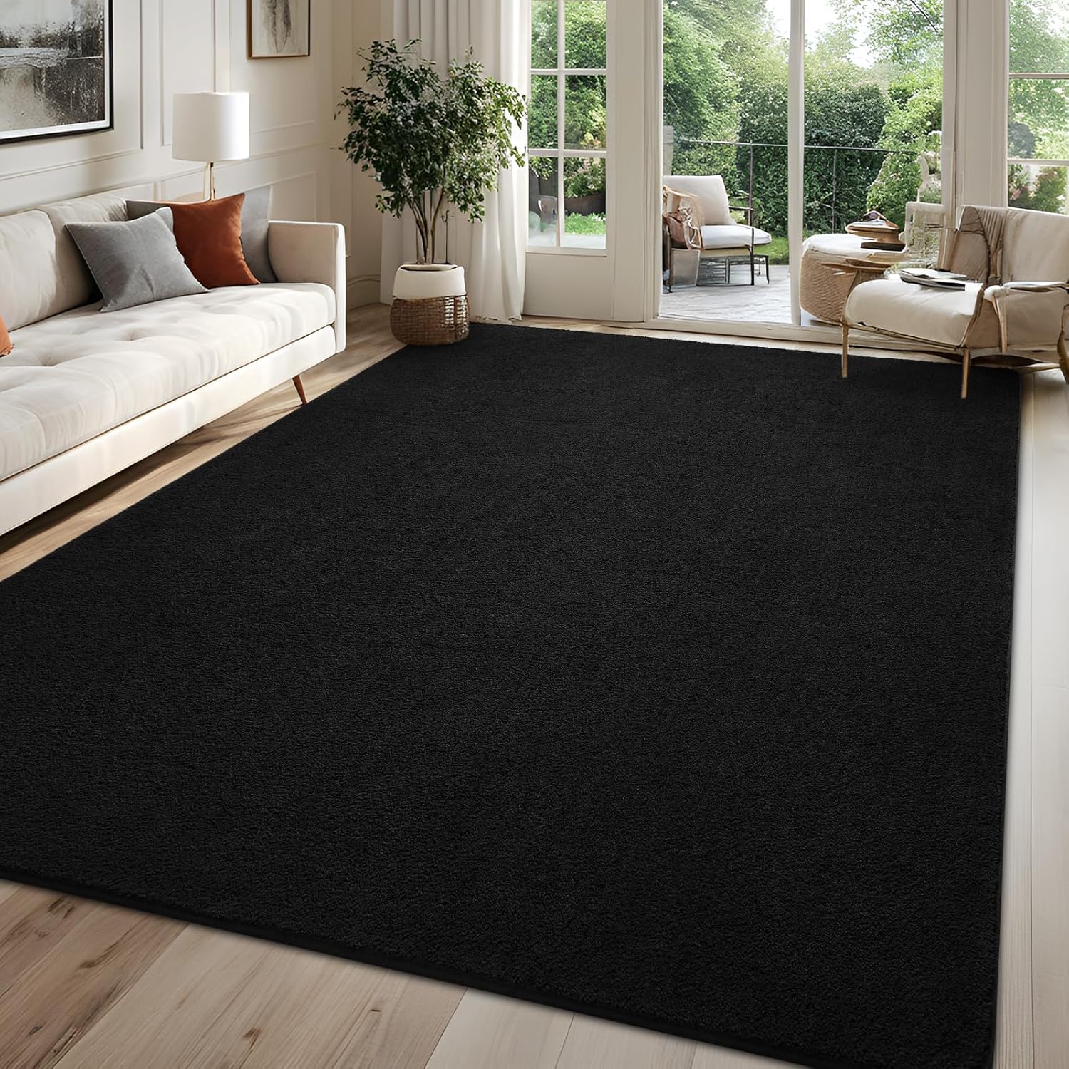 Hafaa Premium Black Rugs Living Room Rug large 160x230 cm – Super Soft Fluffy Low Pile Carpets, 600 GSM Polyester, Anti-Slip Bedroom Kids Room, Dinning Room Rug