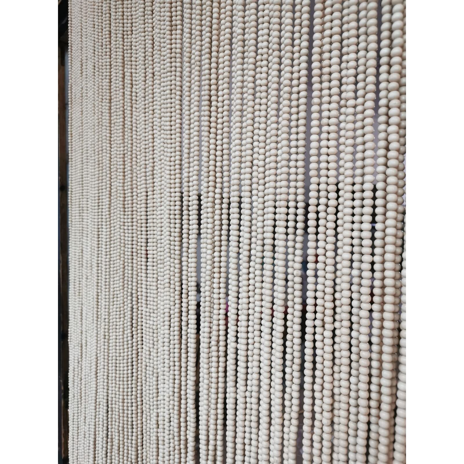 Tenda di perline in legno bianco per soggiorno, divisorio a 27 fili, con perline per porta, 50 x 215 cm
