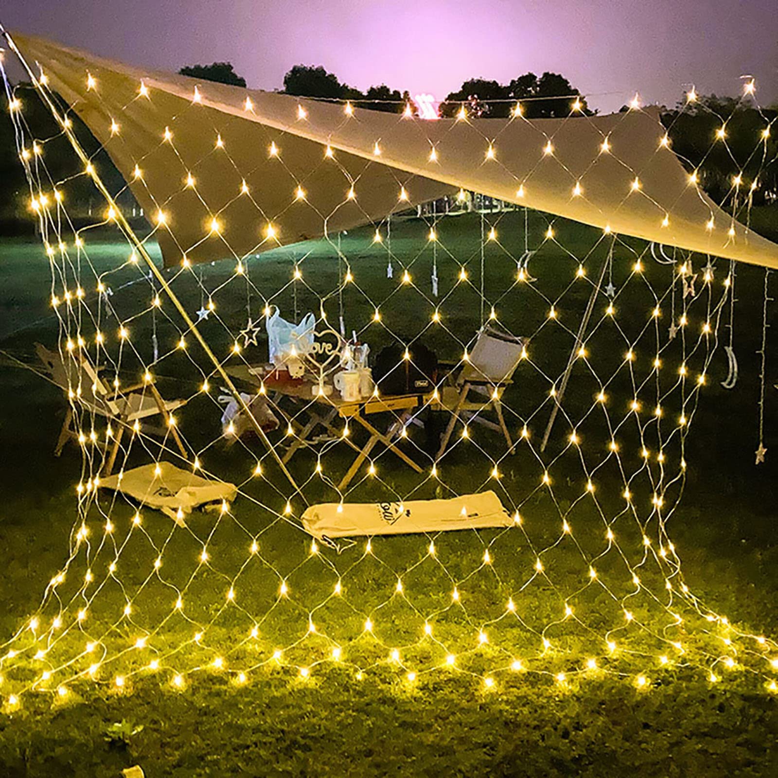 Yizc Noël Lumières Nettes,Intérieur Exterieur Decoration Lumieres en Filet Raccordable Fairy Lights avec 8 Modes,Suspendu Clignotement Guirlande Lumineuse pour Buissons Jardins Fete -Blanc chaud 6x4m