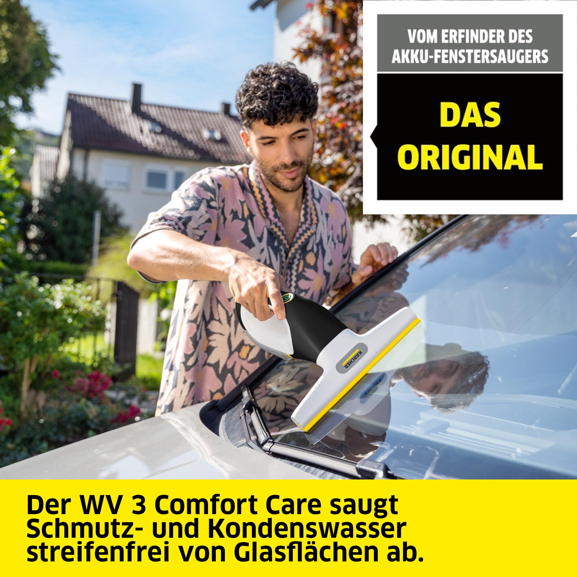 Kärcher Akku-Fenstersauger WV 3 Comfort Care, Laufzeit: 35 min, XXL-Schmutzwassertank: 200 ml, Absaugdüse (280 mm), Sprühflasche mit Mikrofaser-Wischbezug, Hook!It Duschhaken, 20 ml Fensterreiniger
