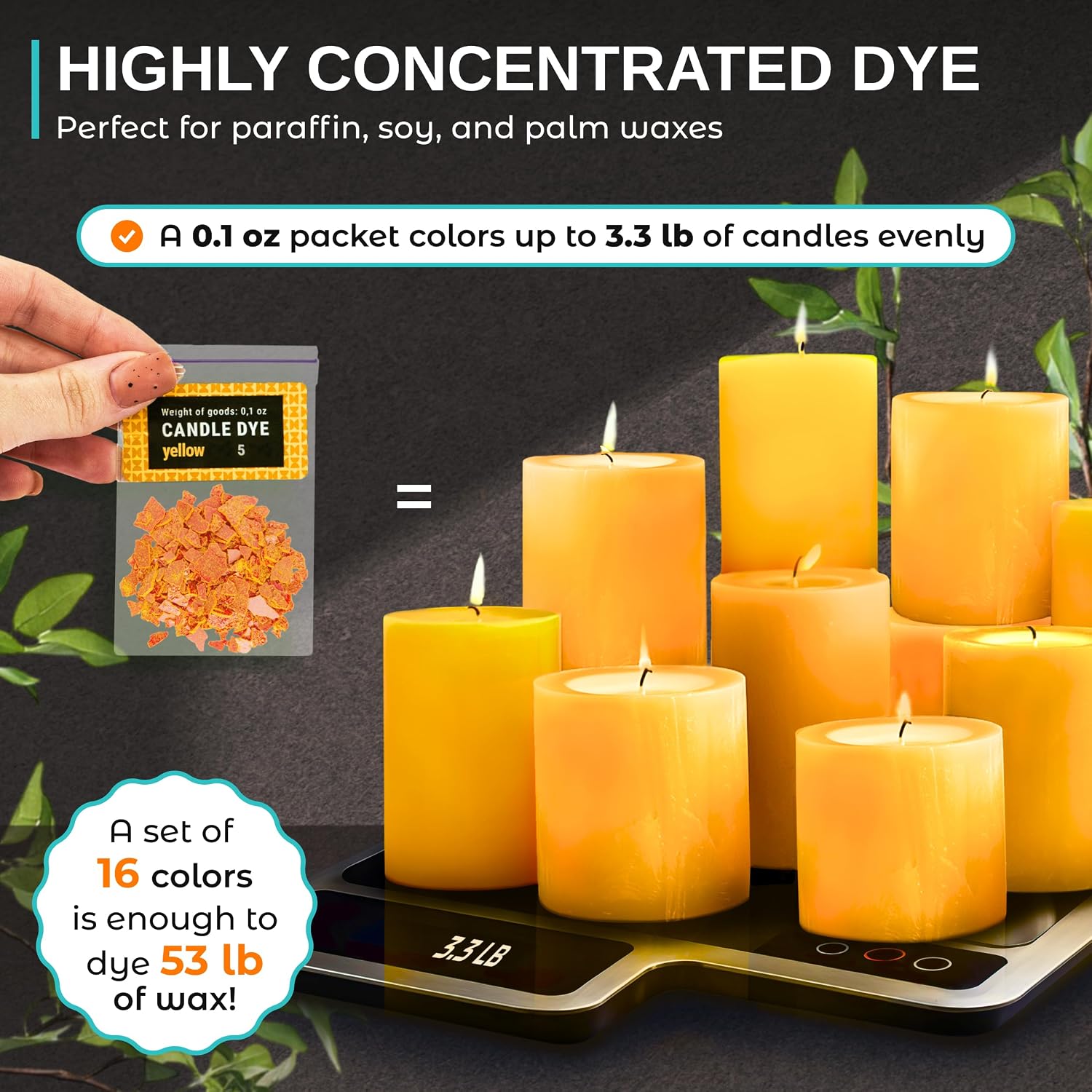 Candle Dye for Soy Wax – 16 Colors Candle Wax Dye for Candle Making - Highly Concentrated Candle Color Dyes for Soy Wax - Premium Candle Wax Color Dye - Candle Dye Chips