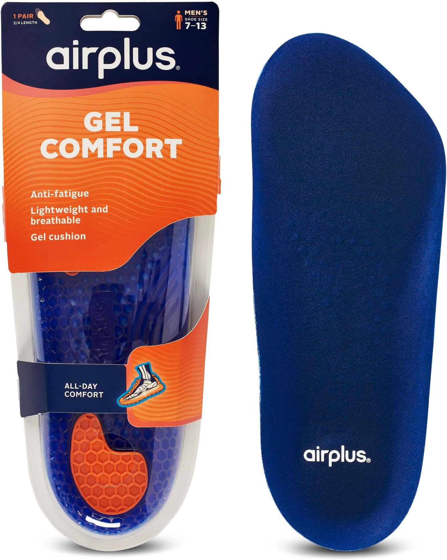 Airplus Gel Orthotics 3/4 Length for Men and Women, Designed to Fit in Any Shoe, Supports Your Heel, Arch, and Ball of Foot