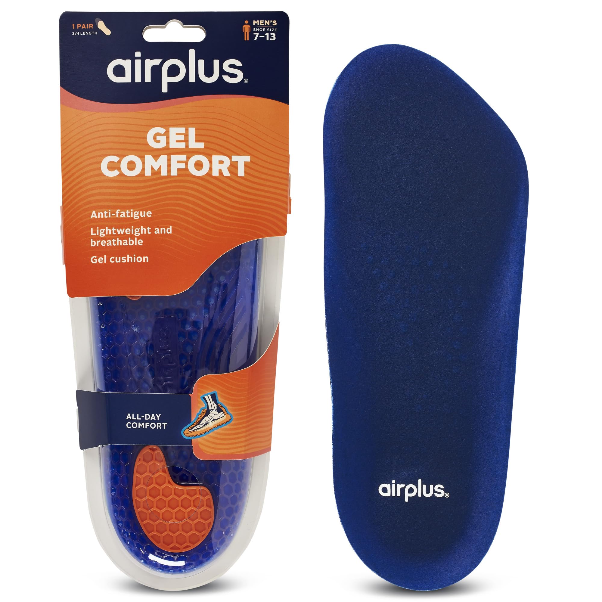 Airplus Gel Orthotics 3/4 Length for Men and Women, Designed to Fit in Any Shoe, Supports Your Heel, Arch, and Ball of Foot