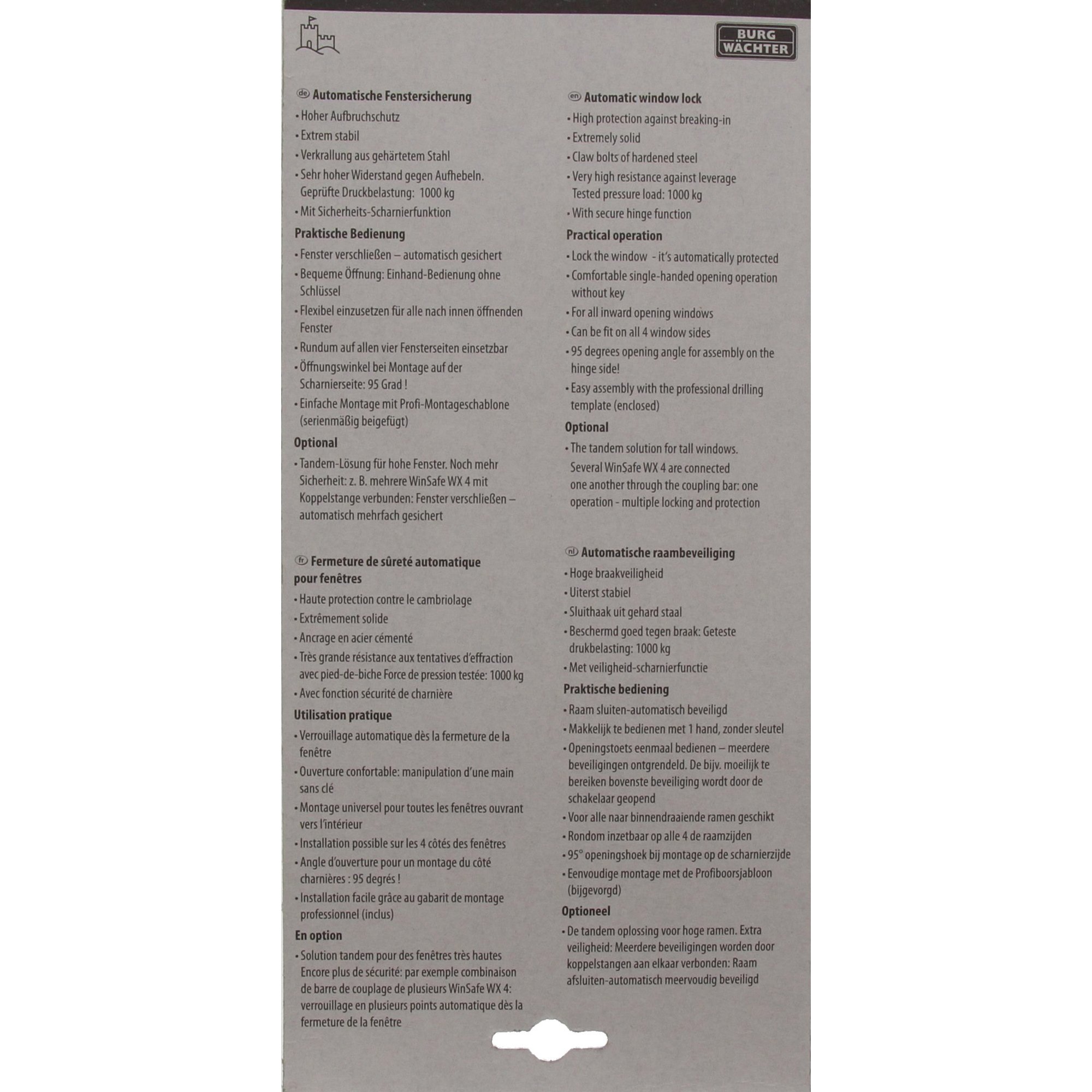 Burg-Wächter Fenstersicherung, VdS-anerkannt, Druckbelastung: 600 kg, WinSafe WX 4 BR SB, Braun