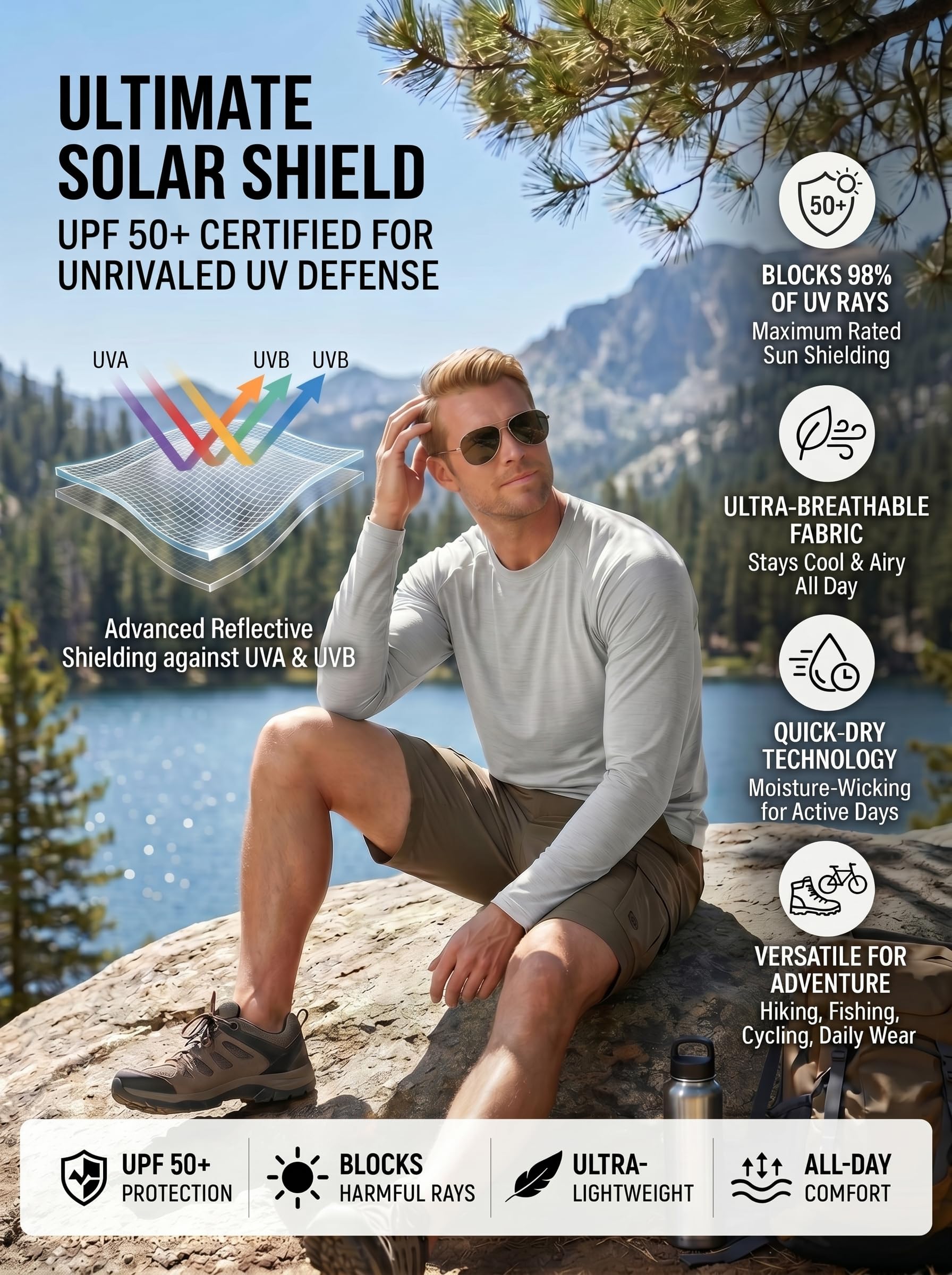 Lot de 6 chemises à manches longues à séchage rapide pour homme, protection solaire UPF 50+, protection solaire SPF anti-humidité, pour entraînement décontracté