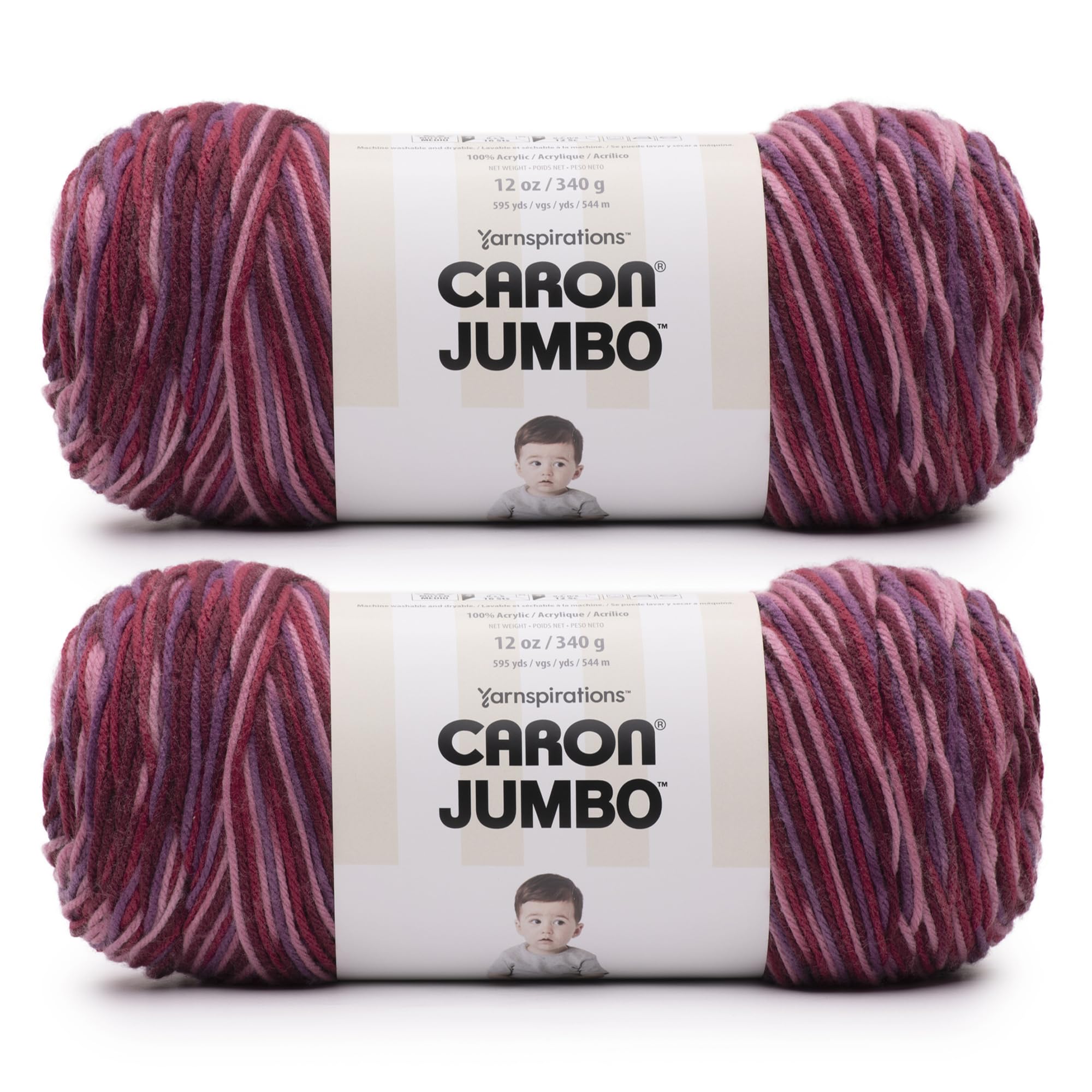 Caron Jumbo Pink Kiss Yarn - 2 Pack of 12oz/340g - Acrylic - #4 Worsted (Medium) - 595 Yards - Knitting & Crochet