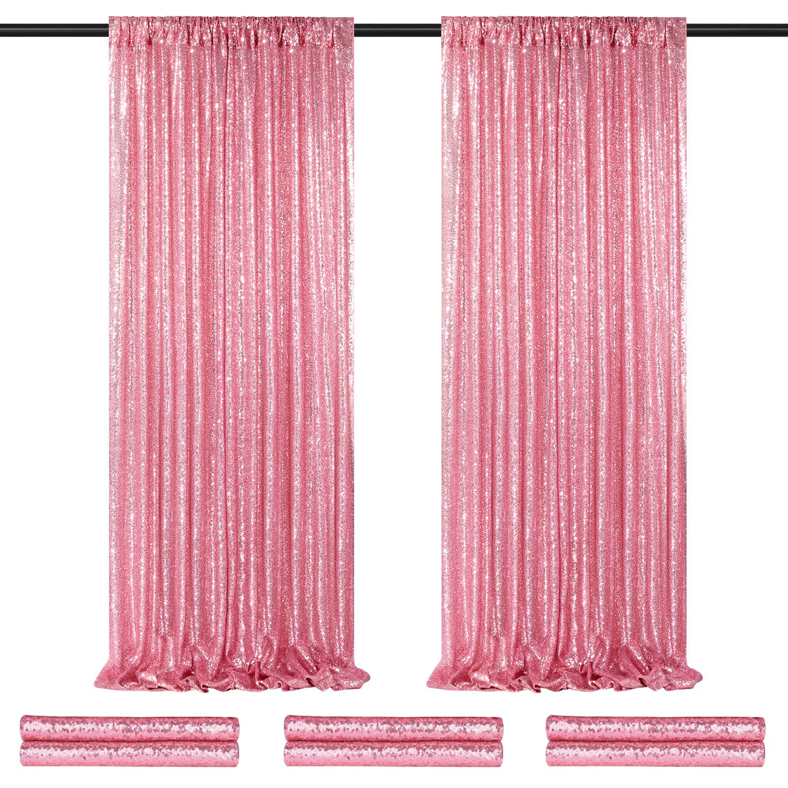 Backdrop Curtains Blush Pink Sequin Photo Curtain 6 Panels 2ftx8ft Glitter Birthday Wedding Engagement Baby Shower