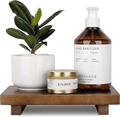 Miniatura 17 de Organizador de encimera de baño, soporte de pedestal de madera, bandeja decorativa de granja, soporte para jabón para decoración de cocina, pequeño