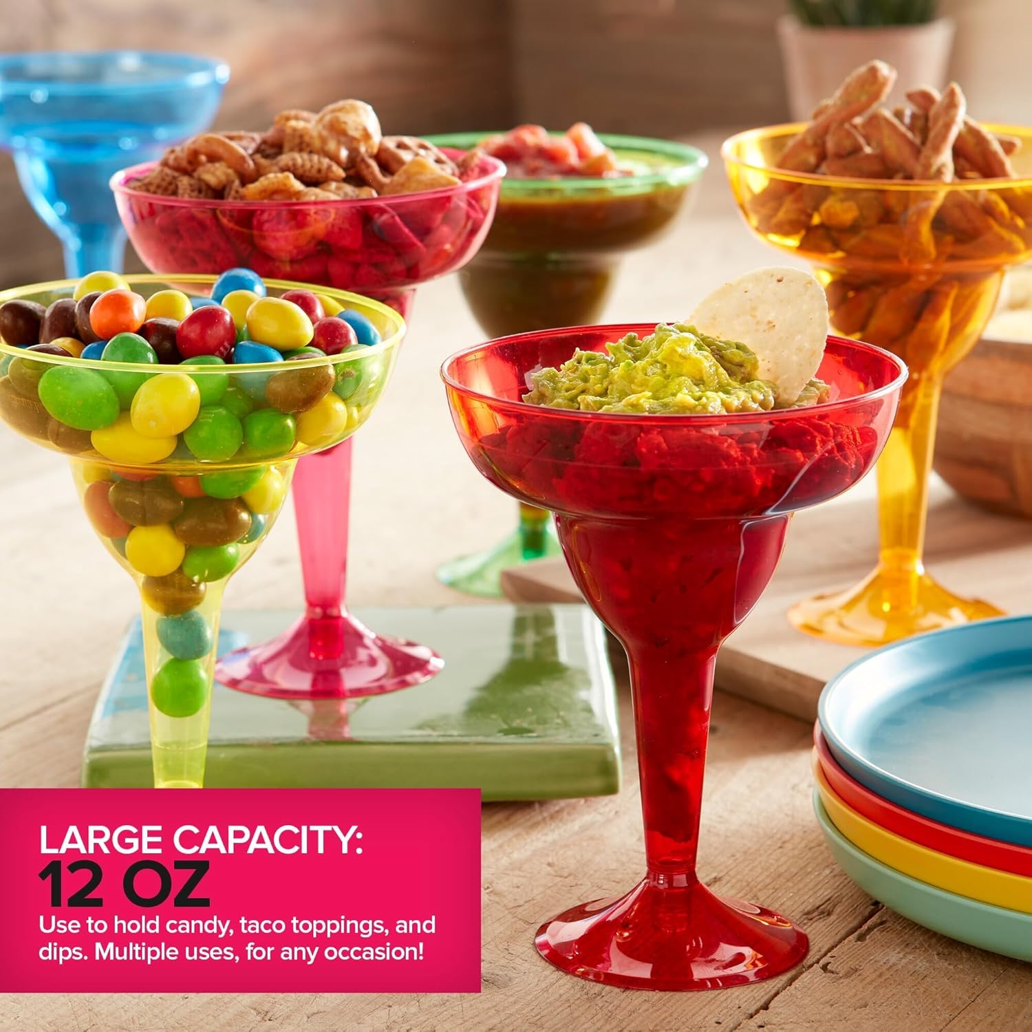 Stock Your Home Multicolor Plastic Margarita Glasses Disposable (Set of 96) Decorations for Cinco de Mayo Parties, Colorful Cocktail Cups for Tropical Party Supplies - Large 12 oz Hurricane Glasses