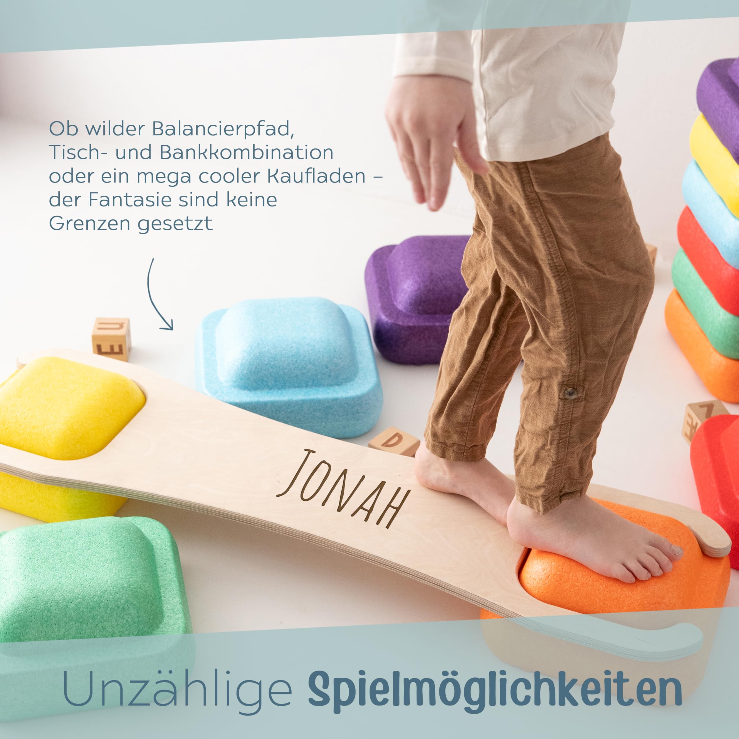 personalisierbare Abenteuerbrücke für Amazon & Smyths Balanciersteine, Brett, Balancierbrett, Geschicklichkeit Training für Kinder für Sport und Freizeit mit deinem Namen