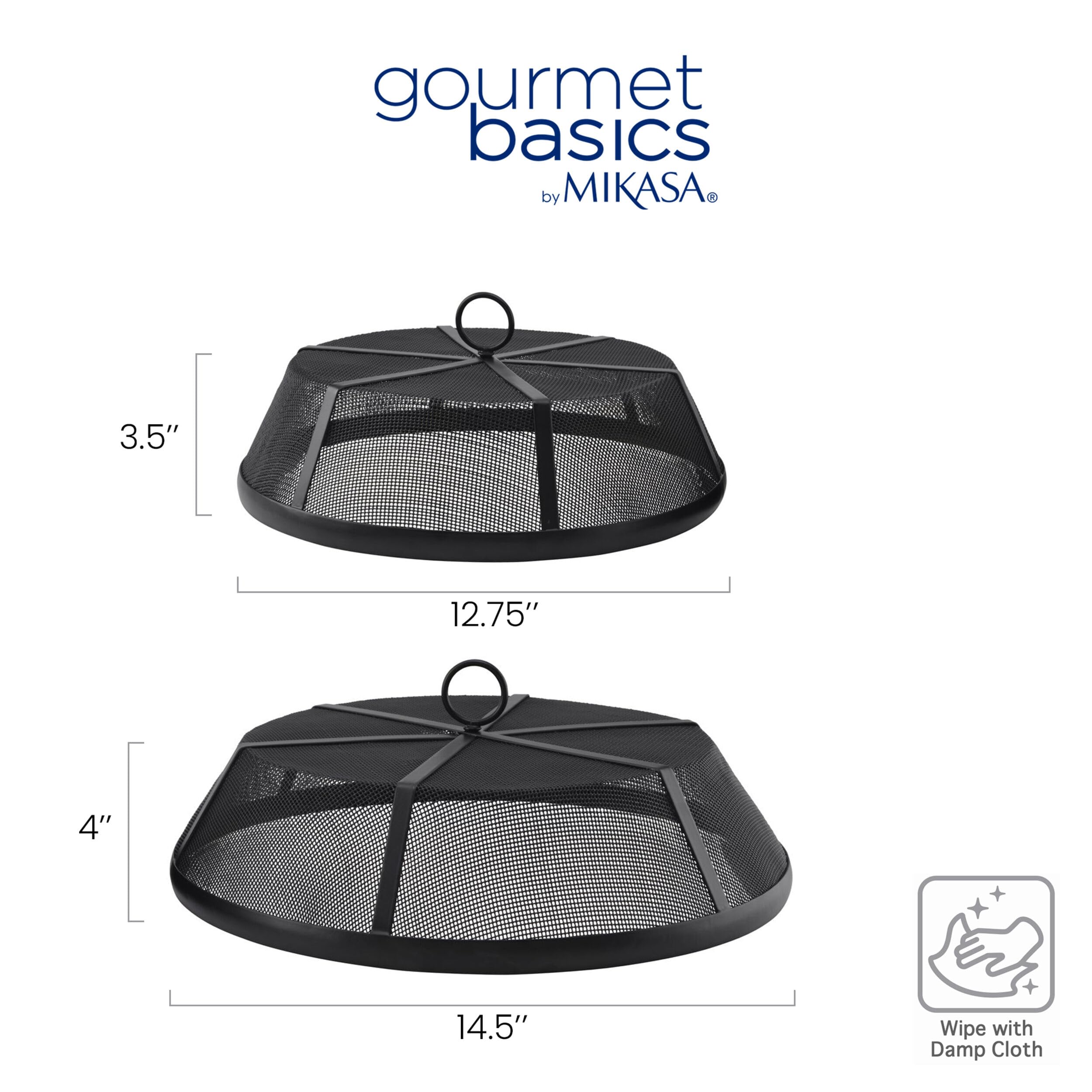 Gourmet Basics by Mikasa Juego de 2 cubiertas de malla metálica para cúpula de alimentos, 12.75 pulgadas, 14.5 pulgadas, color negro
