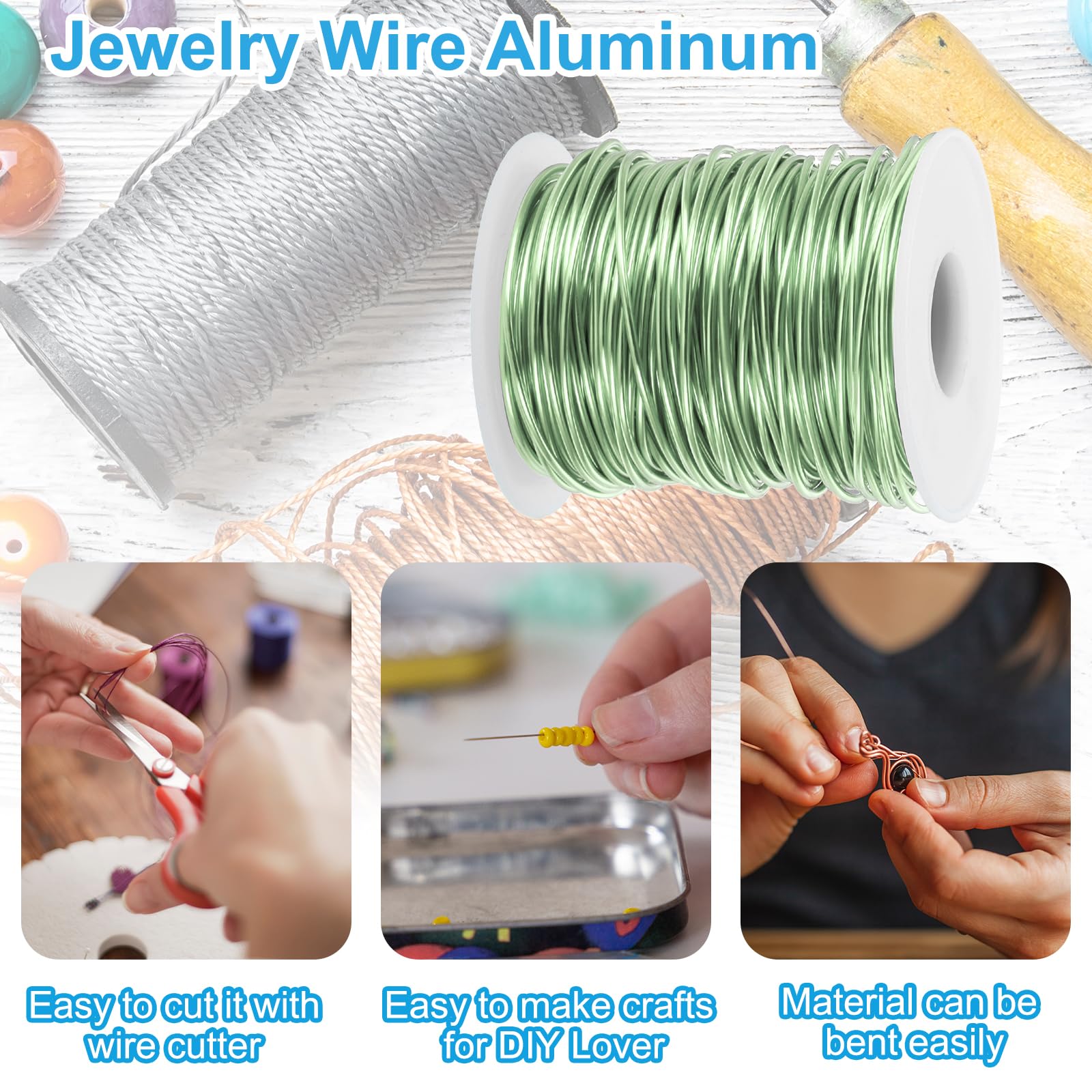 PATIKIL 15 Gauge 1.5mm Aluminum Craft Wire, 98.4 Ft Metal Wire Armature Bendable Wire for Jewelry Making Metal Wrap DIY Grass Green - Image 3