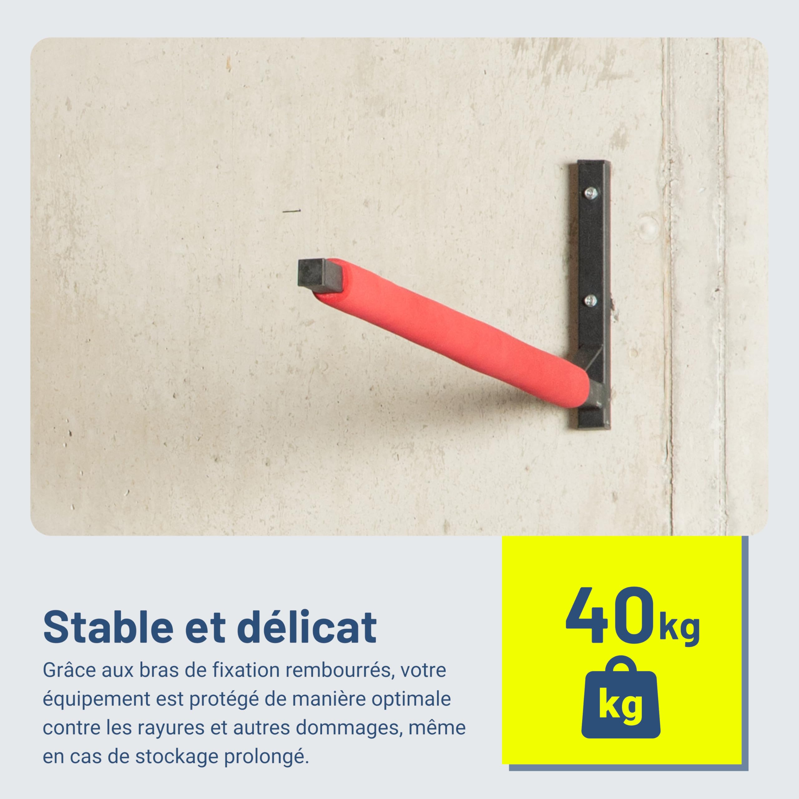 Pallit BRACKET-M Support Mural pour Coffre de Toit, Canoë et Kayak - 40 kg | Support universel rembourré pour garage et cave. Idéal pour planches de surf, SUP, échelles, skis ou porte-bagages de toit.